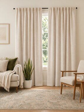 West Elm Blackout Curtains 84" - Natural Canvas Linen Look (Set of 2)